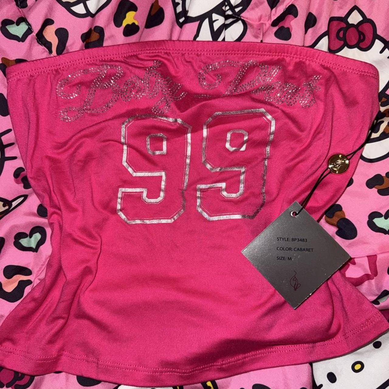 Baby Phat pink baby doll top, rhinestone lettering detail
